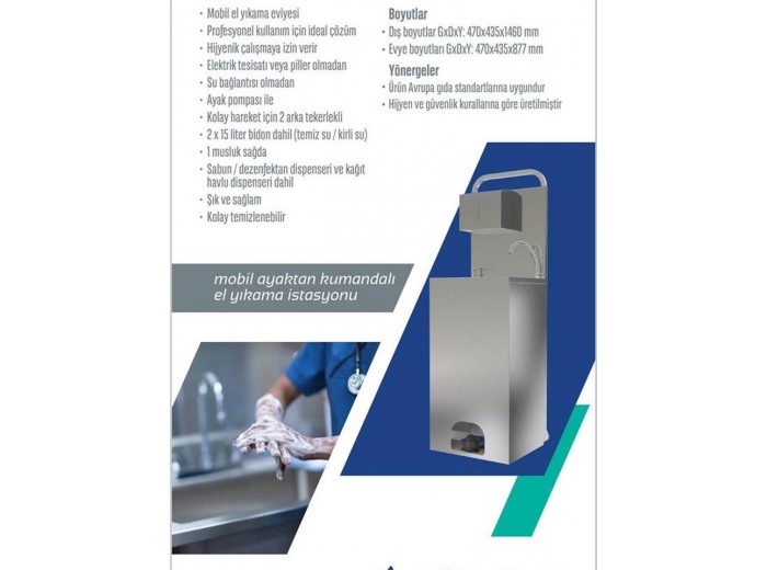 MOBİL AYAKTAN KUMANDALI EL YIKAMA İSTASYONU